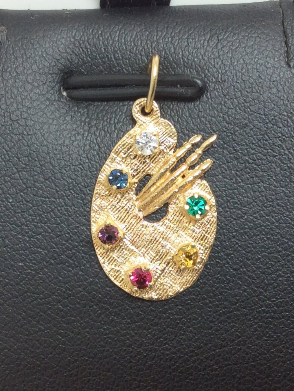 14K REAL SOLID YELLOW GOLD Painting Palette CZ CHARM PENDANT 1.60GR